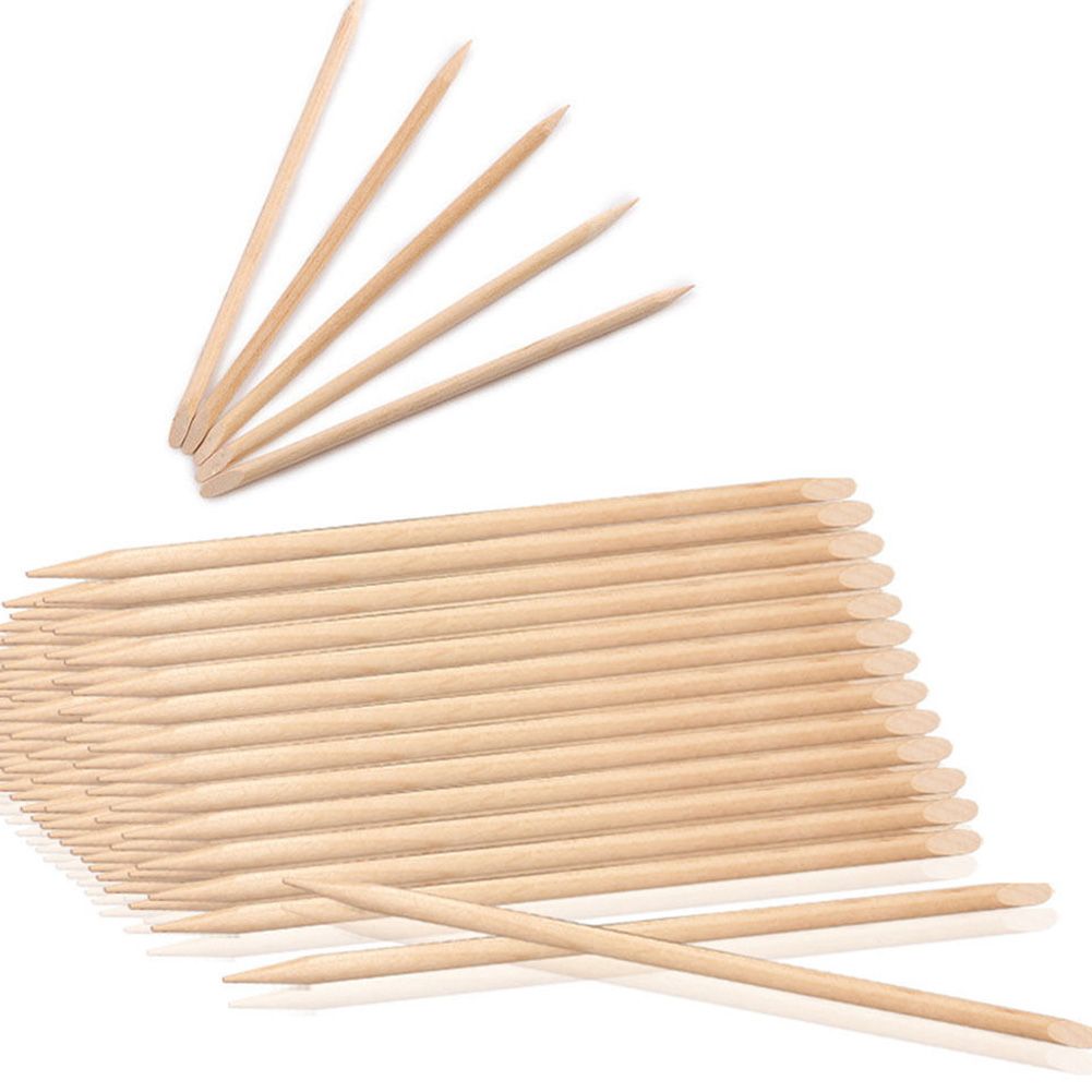 100 Pcs Nail Art Cuticle Pusher Remover Orange Wood Stick-
