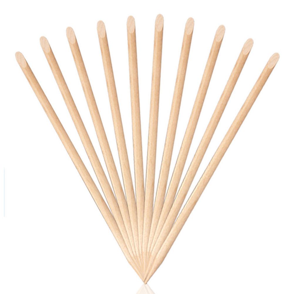 100 Pcs Nail Art Cuticle Pusher Remover Orange Wood Stick-