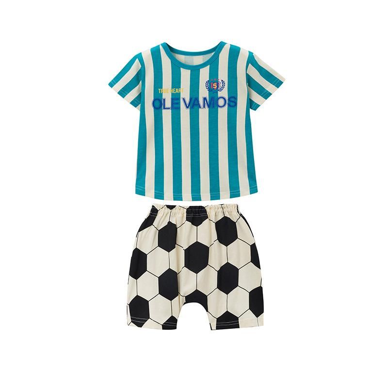Male Female Kids' Clothes Summer Sports Suit Cotton Thin Shorts Two-Piece Baby Clothes 90-