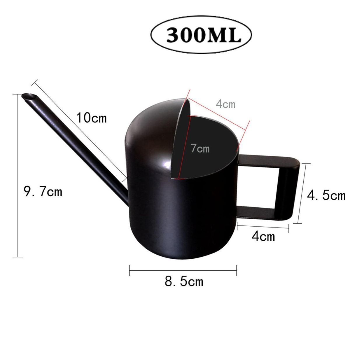 300ml Watering Stainless Steel Mini Watering Long Spout for Plants Black