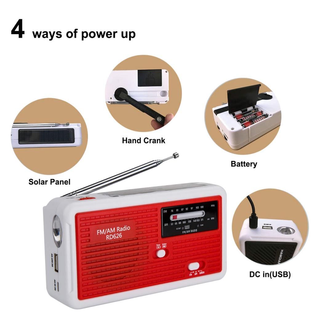 4 Way Powered Emergency Radio Solar Crank Battery AMFM Alert Radio