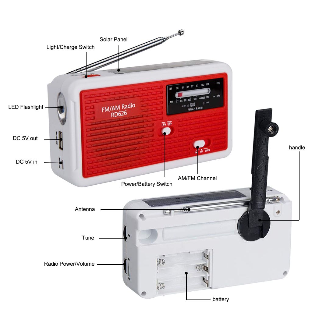 4 Way Powered Emergency Radio Solar Crank Battery AMFM Alert Radio