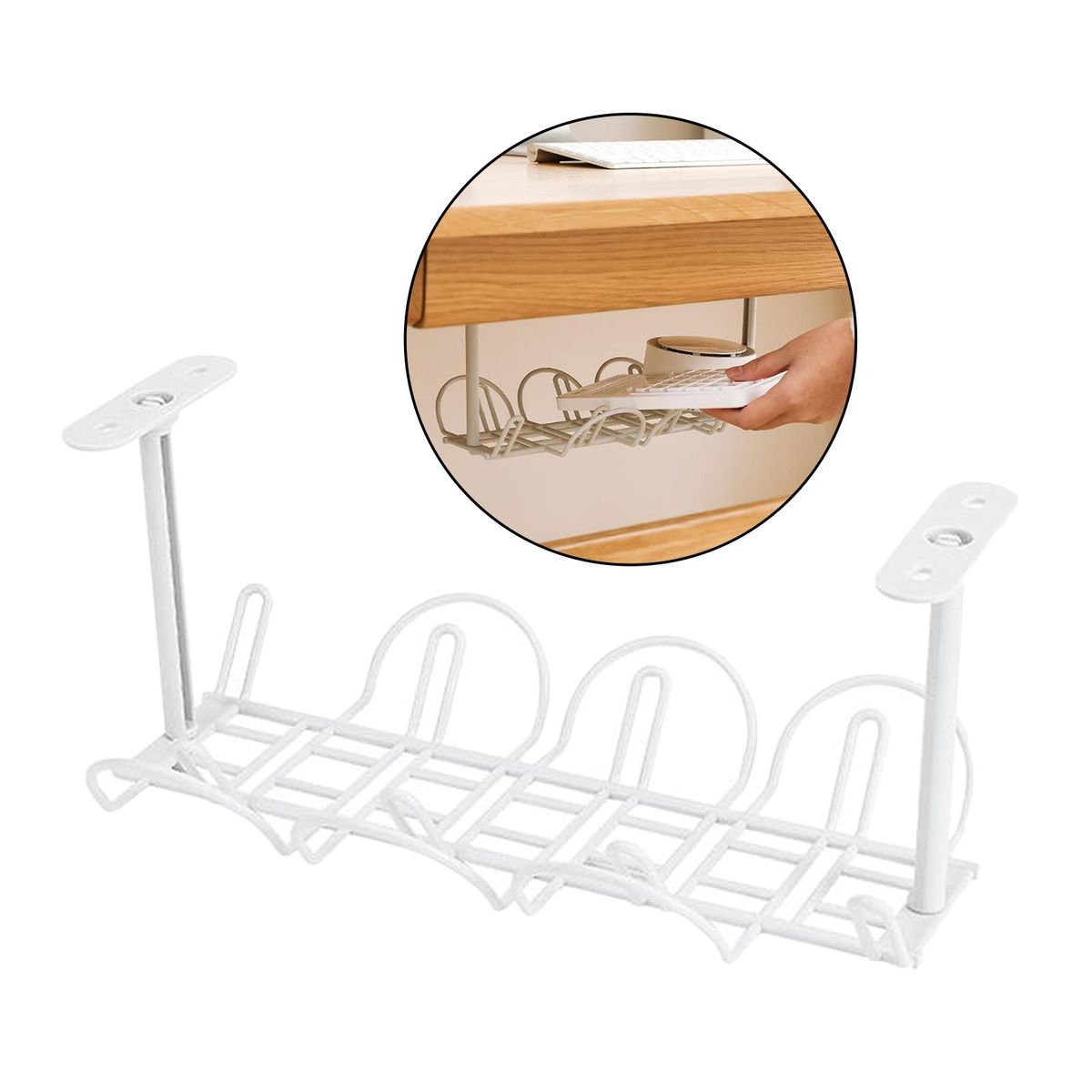 Under Desk Cable Management Tray Wire Holder Shelf  White