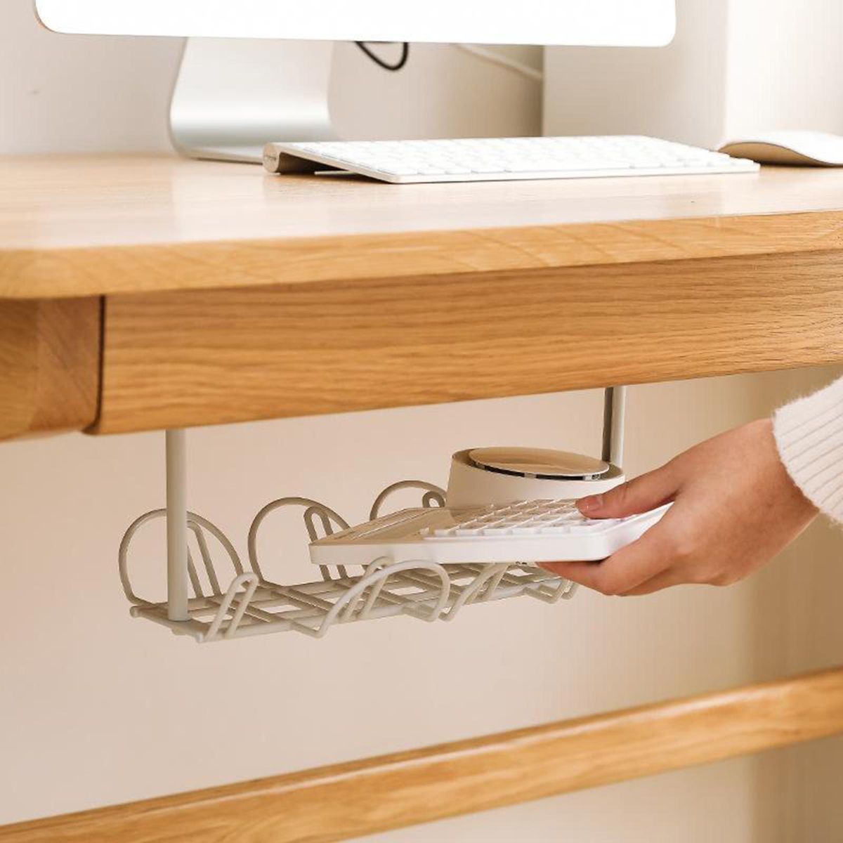 Under Desk Cable Management Tray Wire Holder Shelf  White