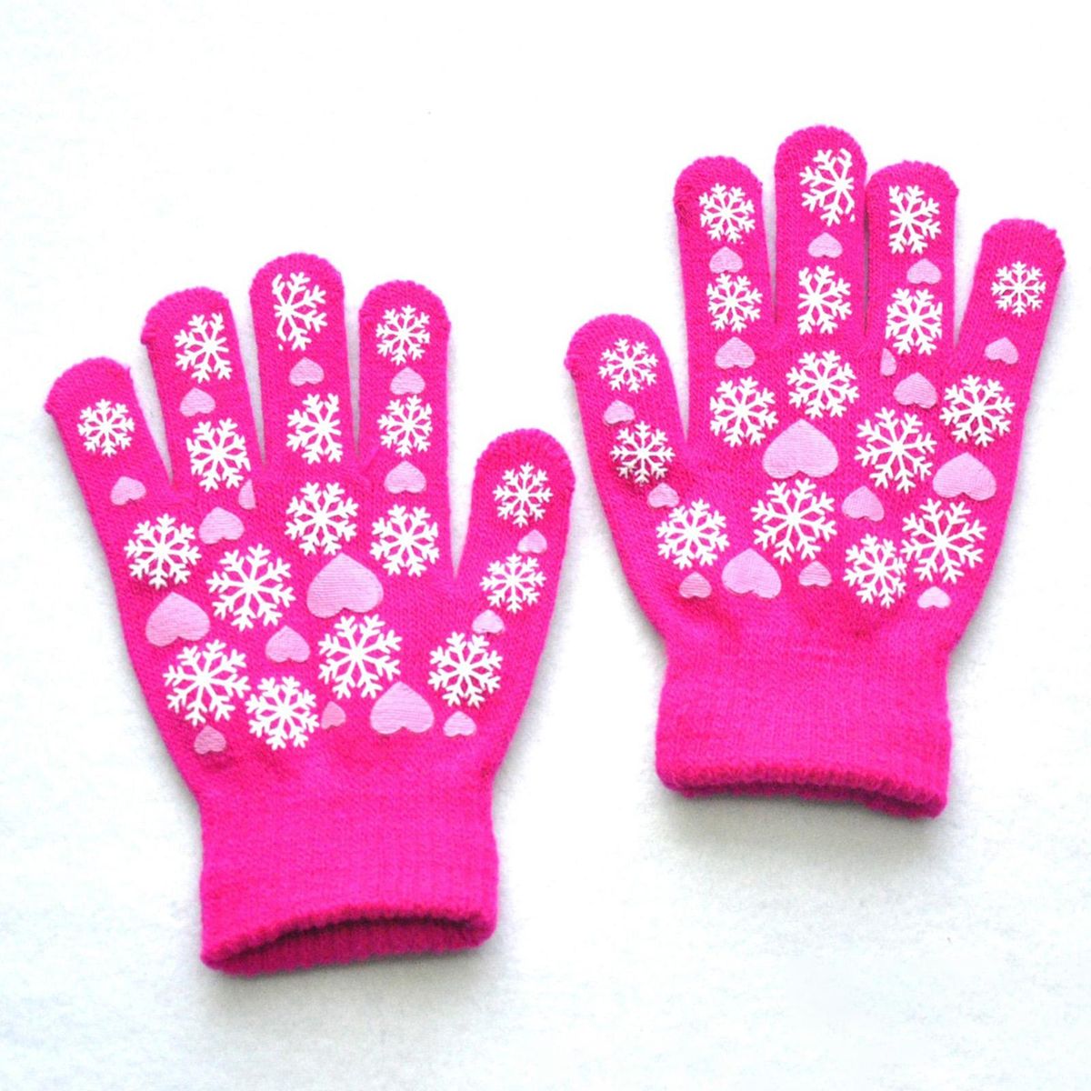 1 Pair Kids Winter Snowflake Pattern Pupil Rose Red