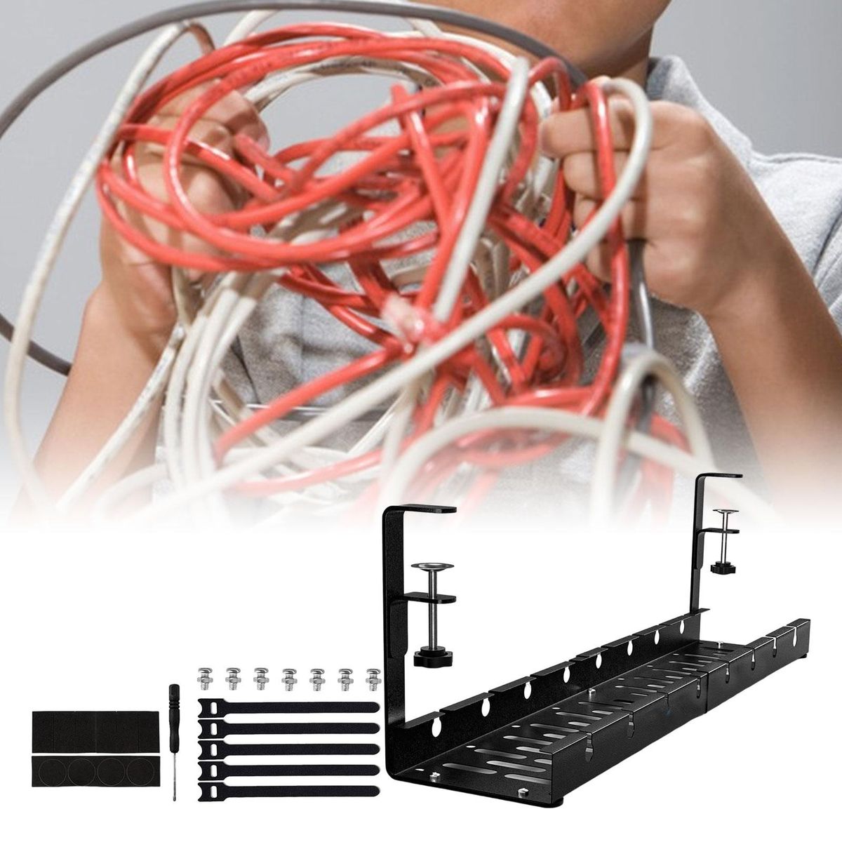 Wire Cord Organizer Desk Cable Tray Desk Socket Holder Metal For Black