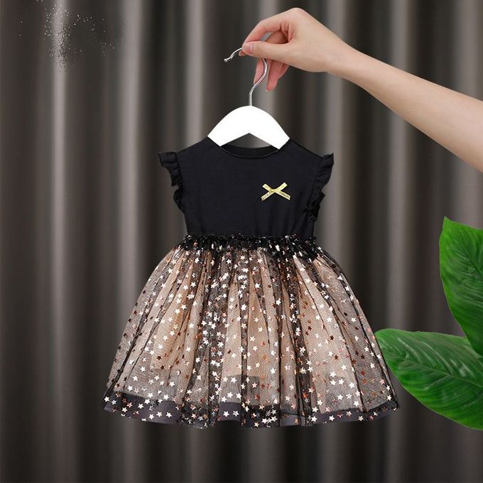 Baby Girls Short Sleeve Birthday Dresses - Black