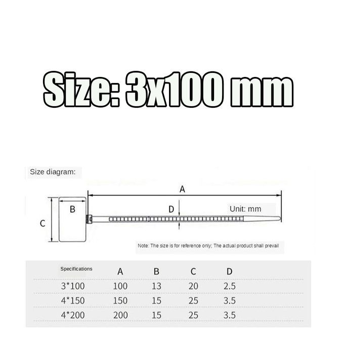 100Pcs 3x100mm Natural Nylon Self-Locking Tie Network Cable Marker