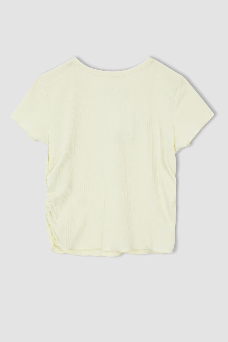 Girl Cropped Fit Knitted Short Sleeve Body - Yellow