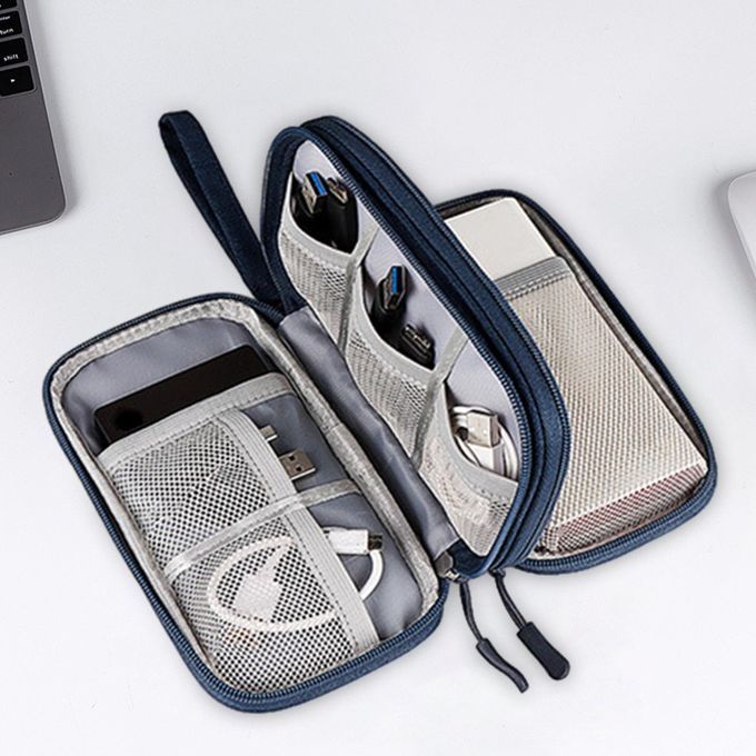 Travel Cable Organizer Bag Double Layer Carry Bag Storage Cases Blue