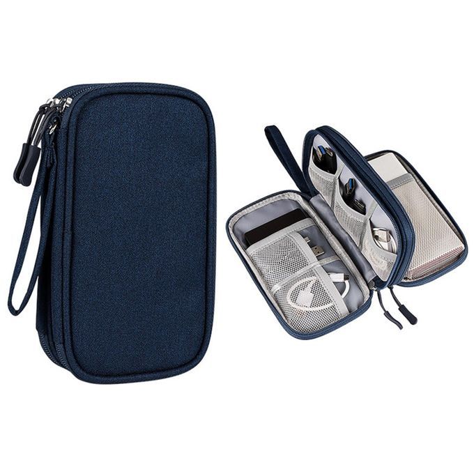 Travel Cable Organizer Bag Double Layer Carry Bag Storage Cases Blue