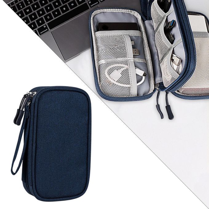 Travel Cable Organizer Bag Double Layer Carry Bag Storage Cases Blue