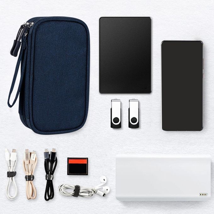 Travel Cable Organizer Bag Double Layer Carry Bag Storage Cases Blue