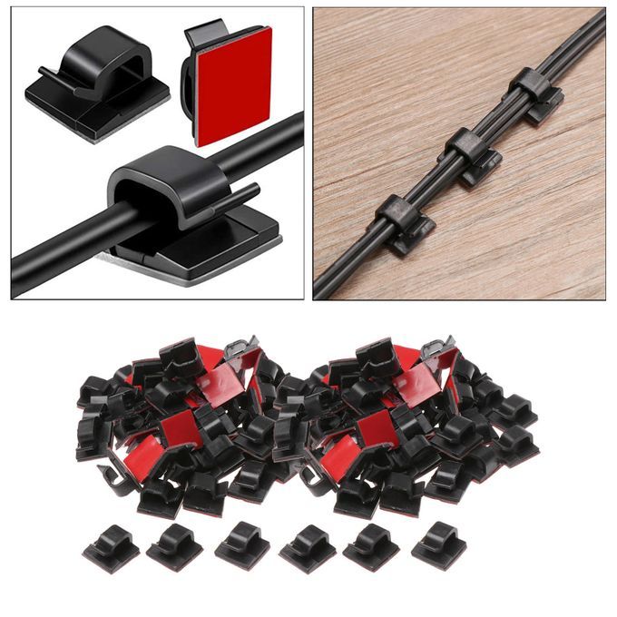 Self-Adhesive Cable Clips Wiring Under The Desk Holder Clamps Black