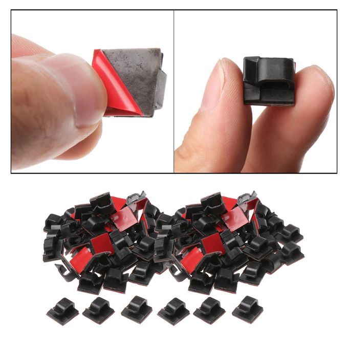 Self-Adhesive Cable Clips Wiring Under The Desk Holder Clamps Black
