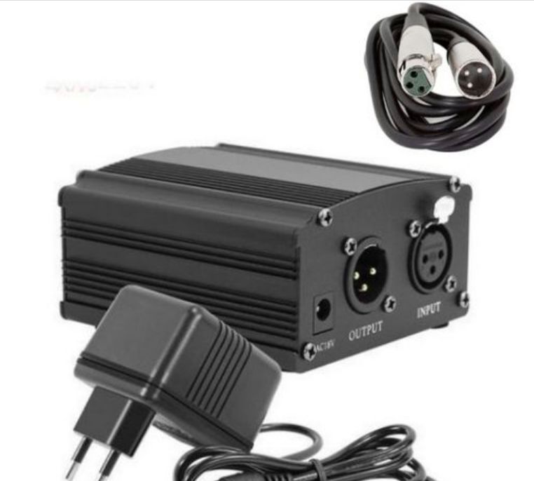 48V Phantom Power Supply With Adapter & XLR 3 Pin Microphone Cable For Any Condenser Microphone Music Recording Equipment