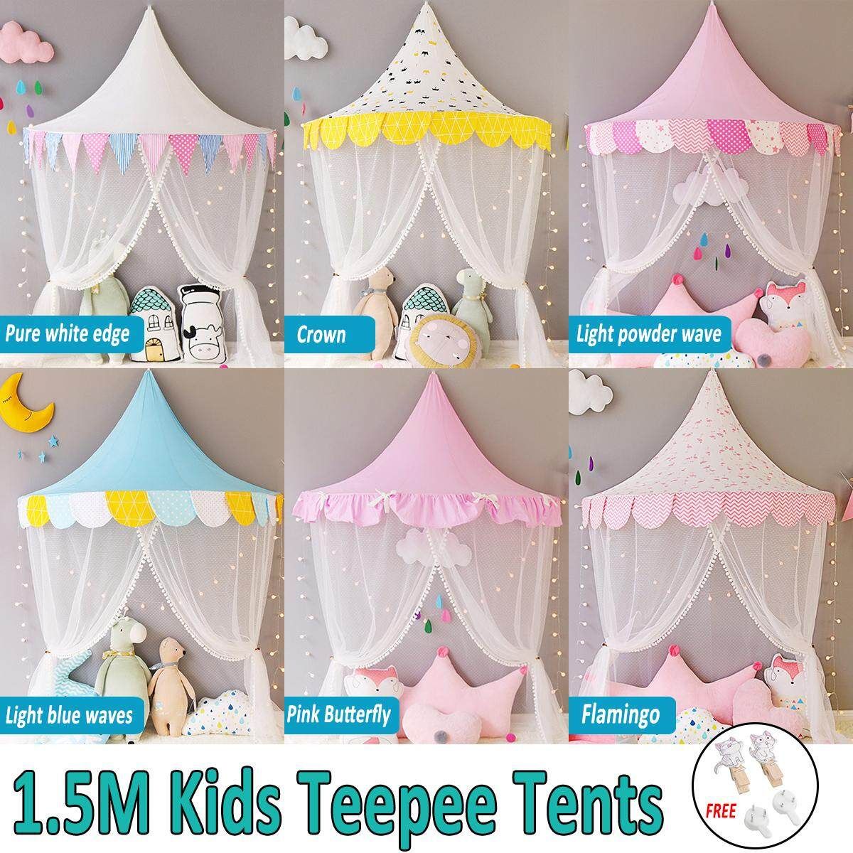 Kids Teepee Tents Children Play House Cotton Bed Tent Canopy Foldable Crib Tent Baby Room Decor Birthday Gifts Photography Props White