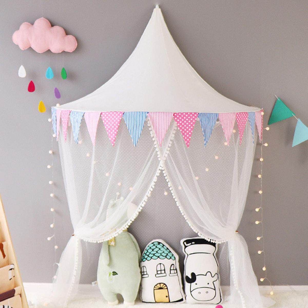 Kids Teepee Tents Children Play House Cotton Bed Tent Canopy Foldable Crib Tent Baby Room Decor Birthday Gifts Photography Props White