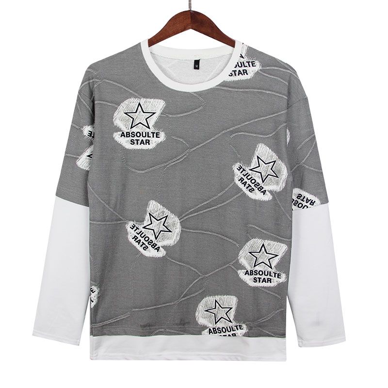 Mens Casual Cotton Autumn Loose Long Sleeve Shirts Sportwear Sweatshirt-Grey