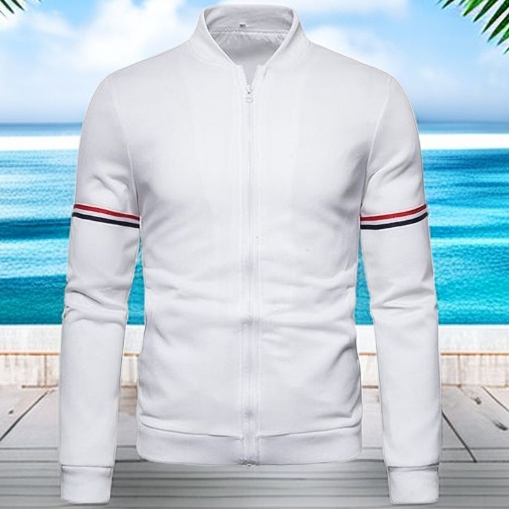 Mens Lightweight Varsity Jackets Plain Comfort Casual Coat-White
