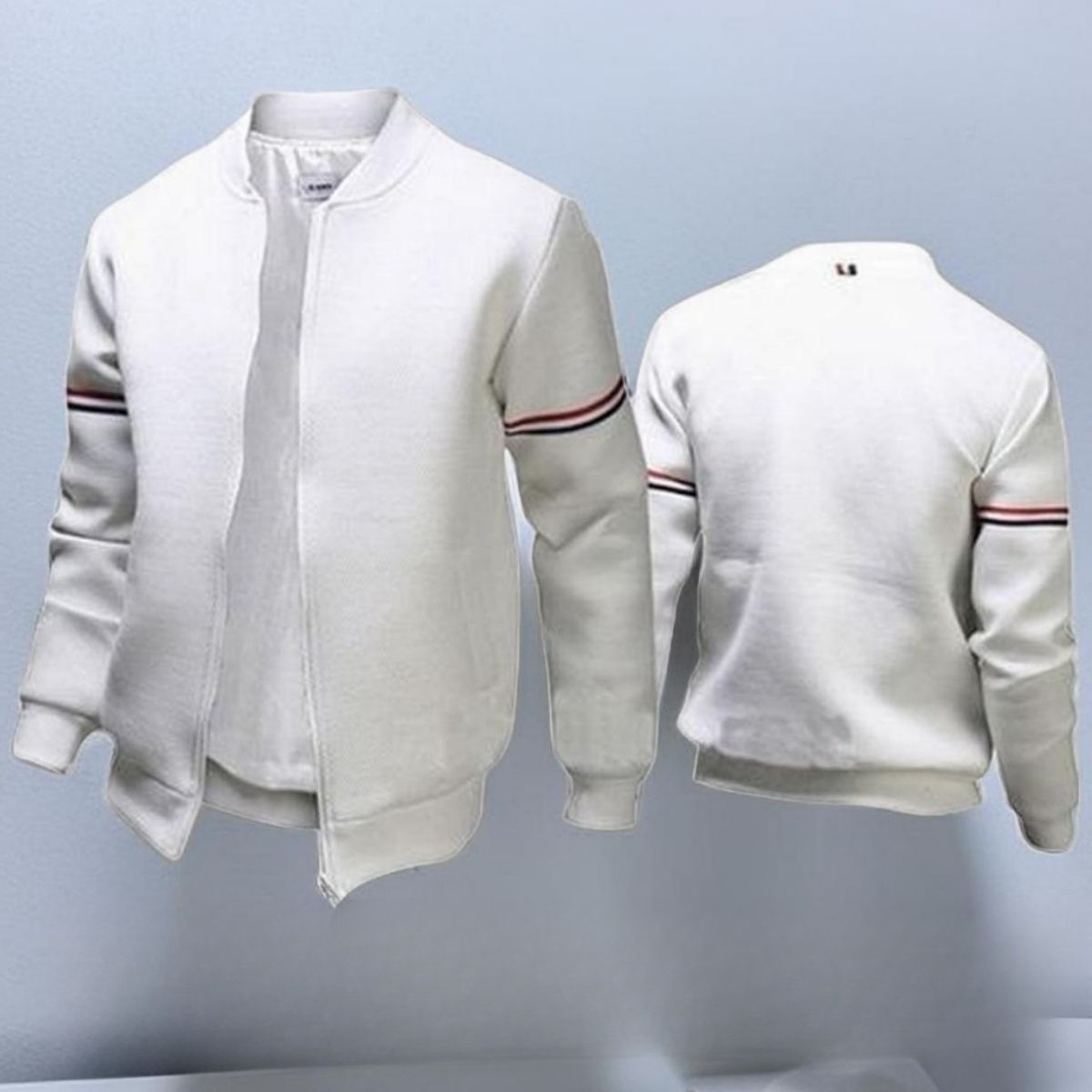 Mens Lightweight Varsity Jackets Plain Comfort Casual Coat-White