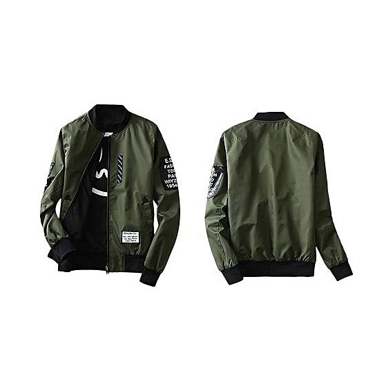 Patchwork Zipper Jacket Bomber Jacket Coat Two Side Double Side-Green