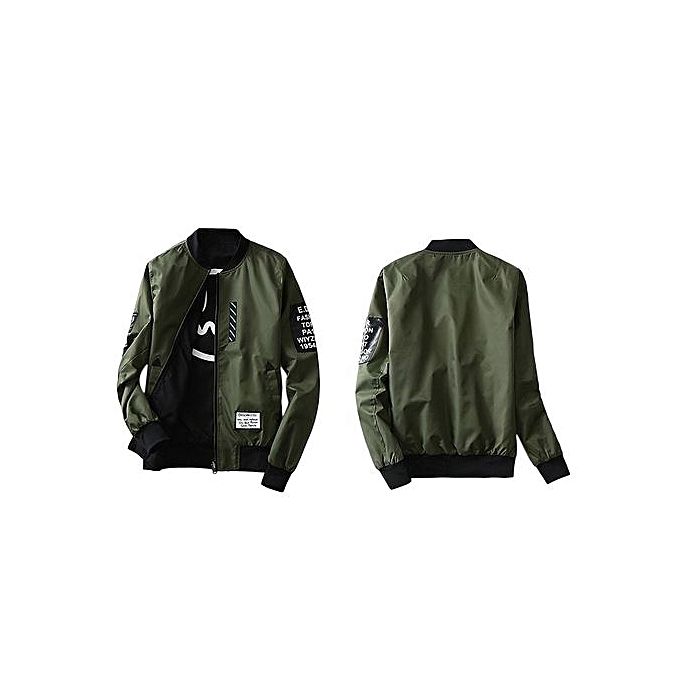 Patchwork Zipper Jacket Bomber Jacket Coat Two Side Double Side-Green