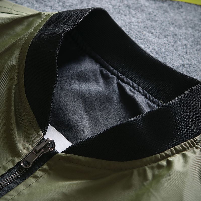 Patchwork Zipper Jacket Bomber Jacket Coat Two Side Double Side-Green
