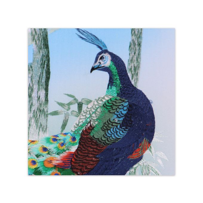 Shu Embroidery Peacock Pictures White With Blue Ornaments Intangible Cultural Heritage
