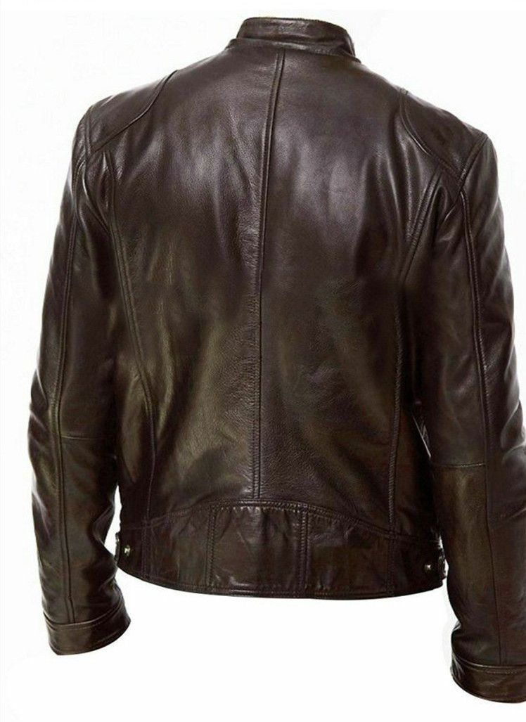 Mens Leanther Jackets Lightweight Zipper Coats Casual Bomber Warm - Brown