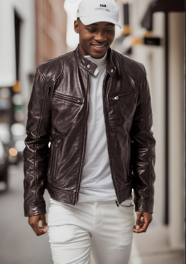 Mens Leanther Jackets Lightweight Zipper Coats Casual Bomber Warm - Brown
