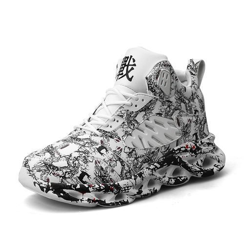 Mens Outdoor Ankle Top Basketball Sneakers-White Black