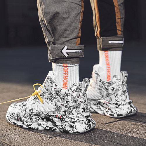Mens Outdoor Ankle Top Basketball Sneakers-White Black