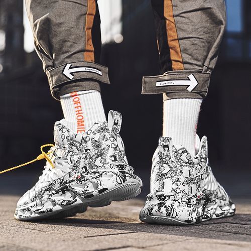 Mens Outdoor Ankle Top Basketball Sneakers-White Black