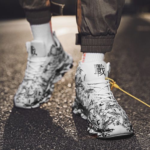 Mens Outdoor Ankle Top Basketball Sneakers-White Black