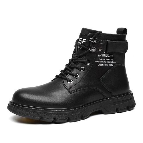 Men's Casual Shoes Thick Soled Black Leather Boots