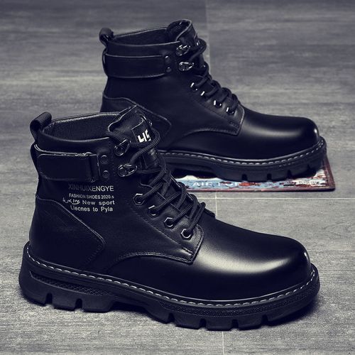 Men's Casual Shoes Thick Soled Black Leather Boots