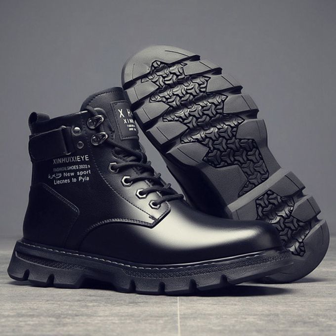 Men's Casual Shoes Thick Soled Black Leather Boots