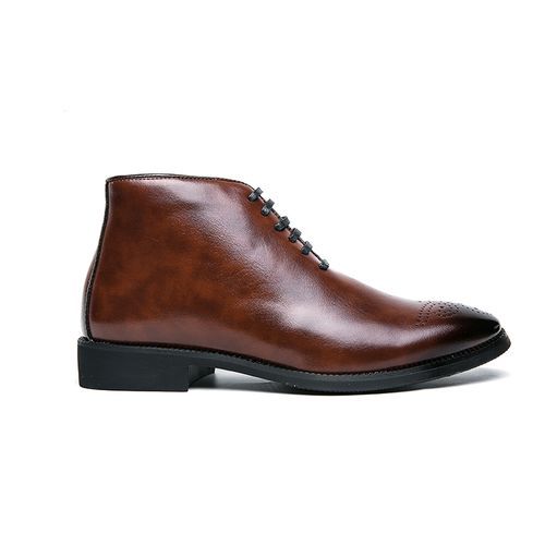 38-48 Men Brogue Boots Pointed Leather Dress Slip-on Ankle Martin Chelsea Boots