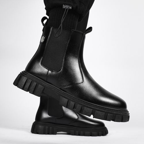 Ultra-Cool Chelsea Boots Men Shoes Black Luxury Fashion Ankle Boots British Style Elegant Leather Chelsea Boots Male Slip On Thick Bottom Platform Shoes Handmade Business Casual Winter Shoes