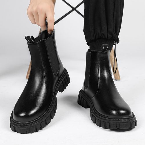 Ultra-Cool Chelsea Boots Men Shoes Black Luxury Fashion Ankle Boots British Style Elegant Leather Chelsea Boots Male Slip On Thick Bottom Platform Shoes Handmade Business Casual Winter Shoes