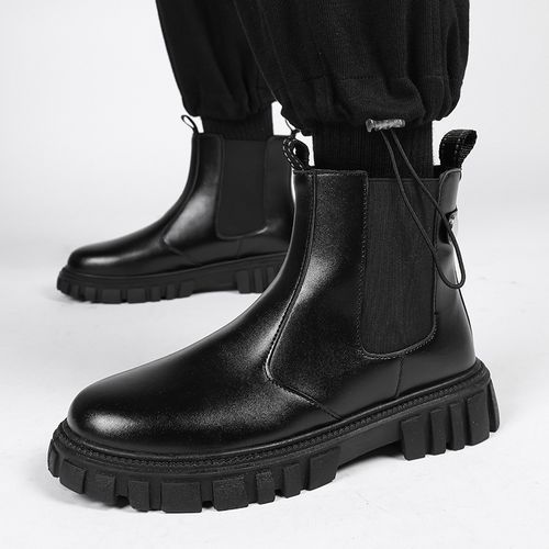 Ultra-Cool Chelsea Boots Men Shoes Black Luxury Fashion Ankle Boots British Style Elegant Leather Chelsea Boots Male Slip On Thick Bottom Platform Shoes Handmade Business Casual Winter Shoes