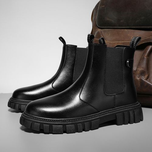 Ultra-Cool Chelsea Boots Men Shoes Black Luxury Fashion Ankle Boots British Style Elegant Leather Chelsea Boots Male Slip On Thick Bottom Platform Shoes Handmade Business Casual Winter Shoes