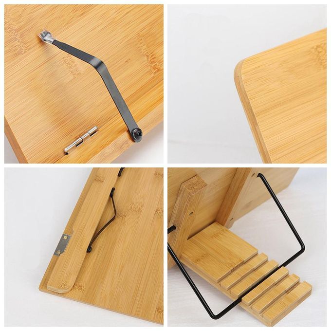Bamboo Wooden Book Stand, Adjustable Book Holder Tray And Page Paper