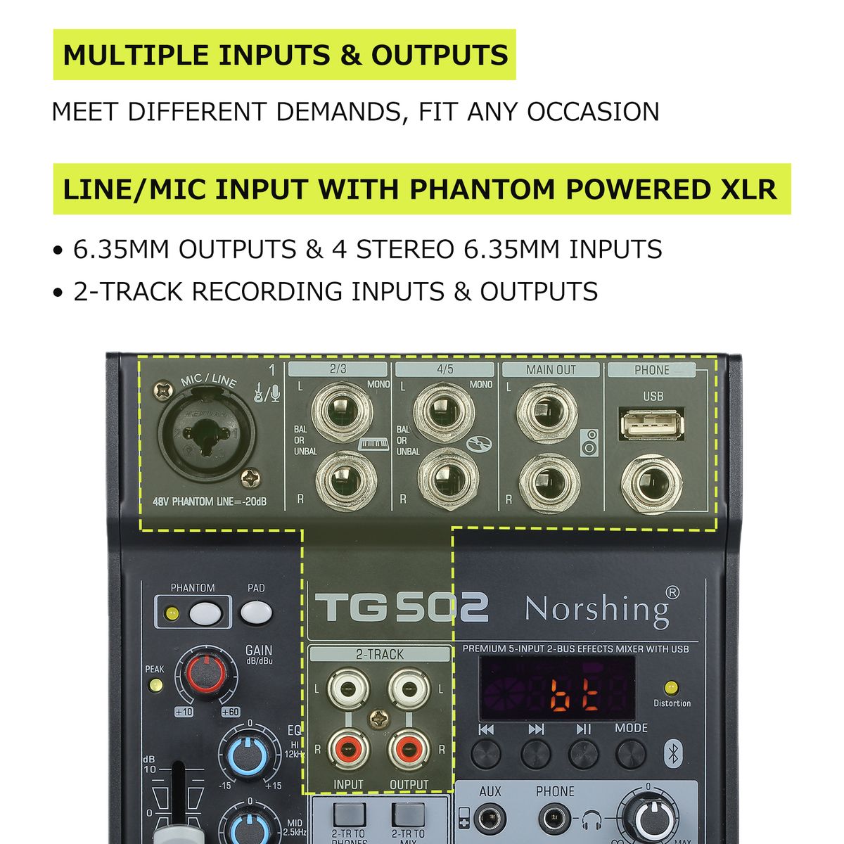 Norshing TG 502 Professional Audio Mixer 4 Channel Stereo