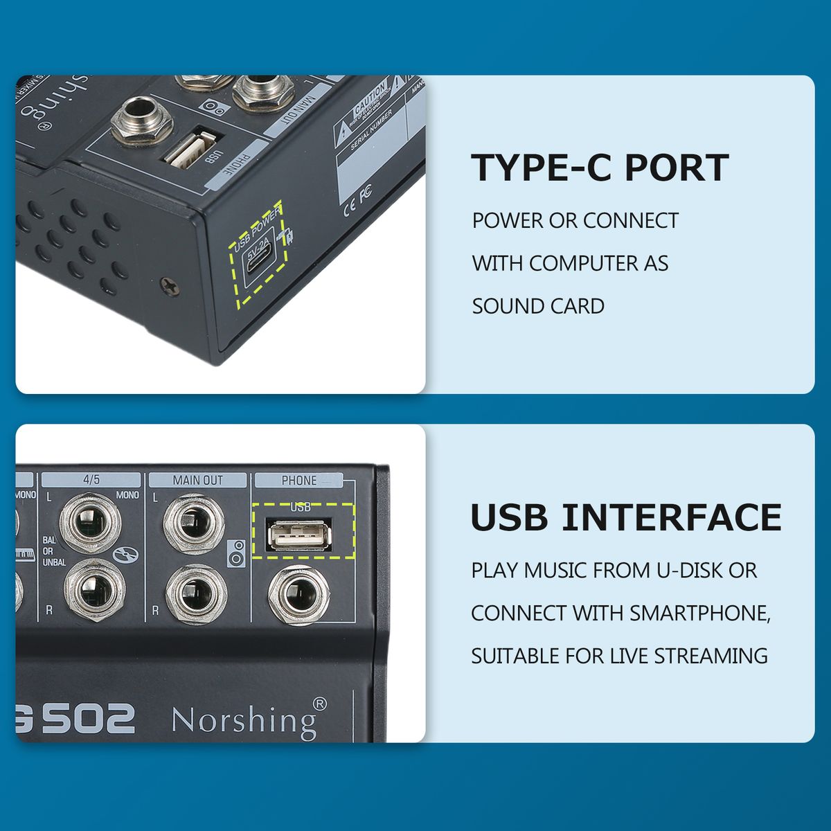 Norshing TG 502 Professional Audio Mixer 4 Channel Stereo