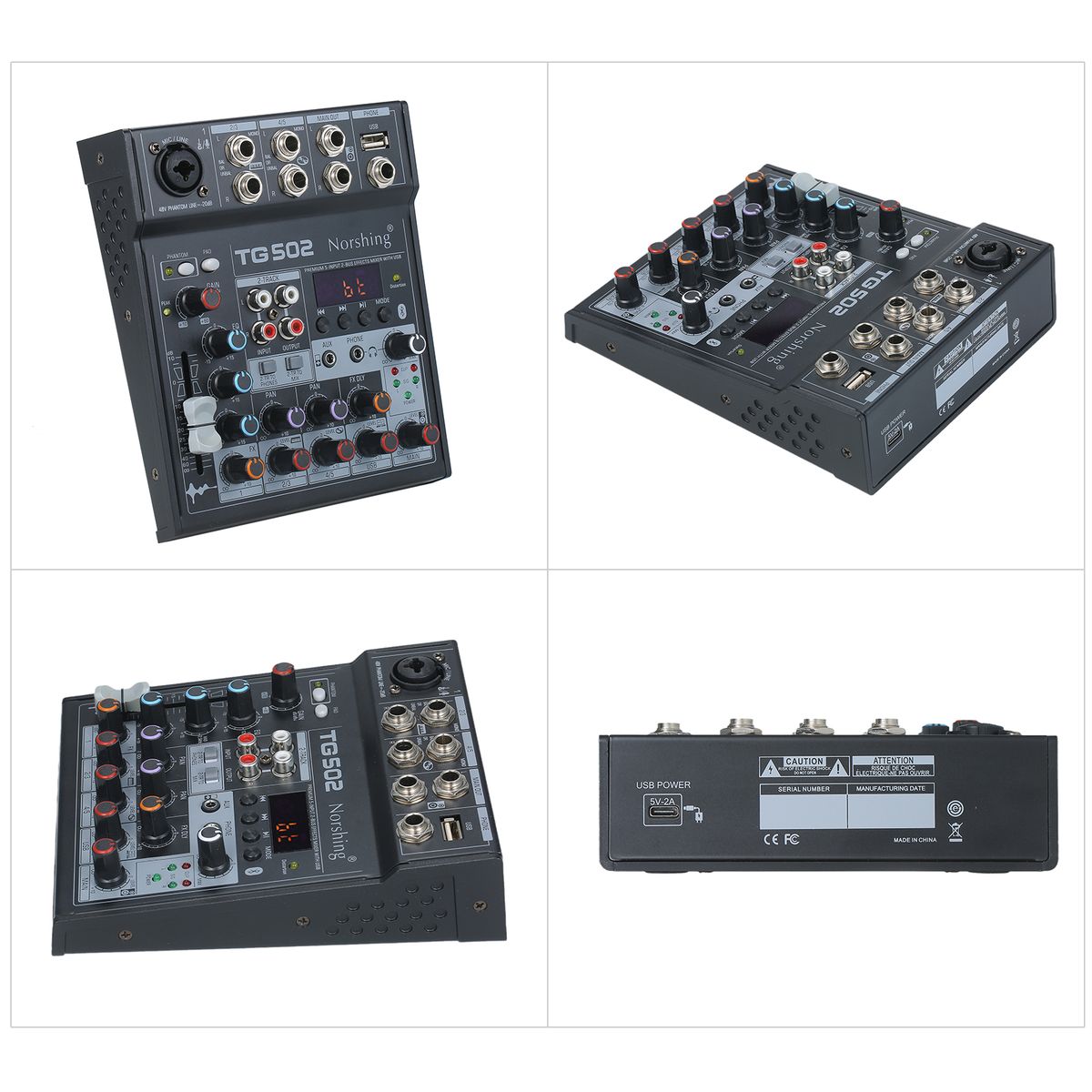 Norshing TG 502 Professional Audio Mixer 4 Channel Stereo