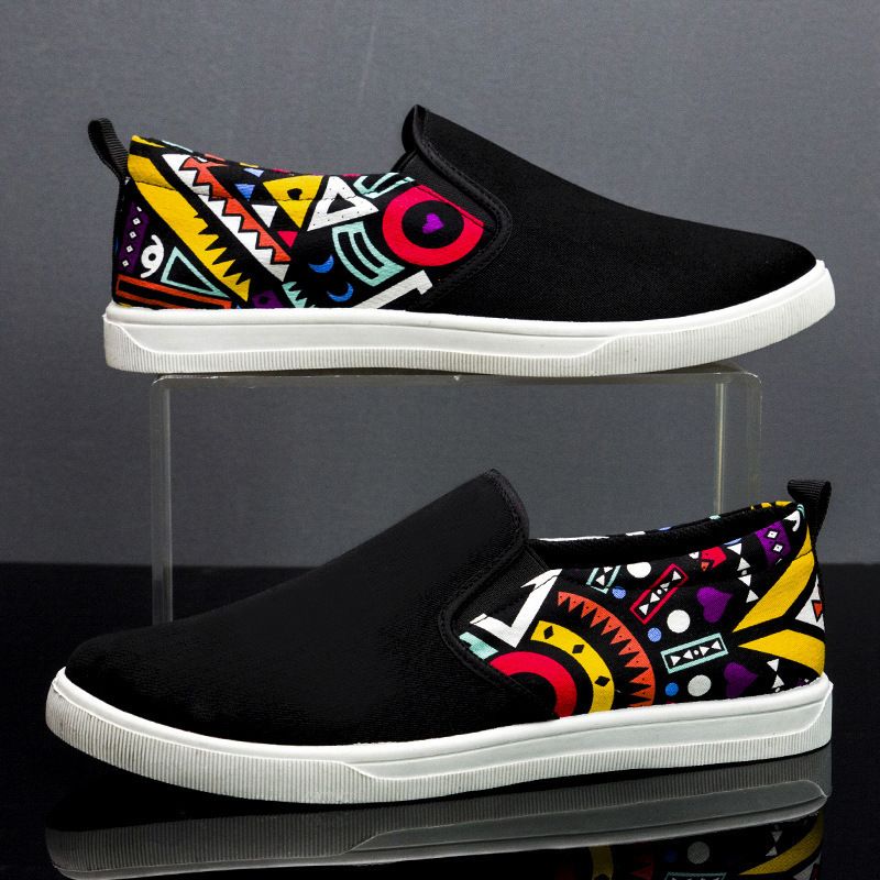 Men's Shoes Loafers Classic Men's Casual Shoes Color Graffiti Canvas Loafers Loafers