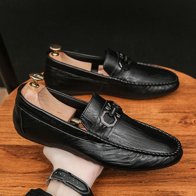 Men's Casual Leather Shoes Formal Low-cut Loafers & Slip-ons Moccasins Black