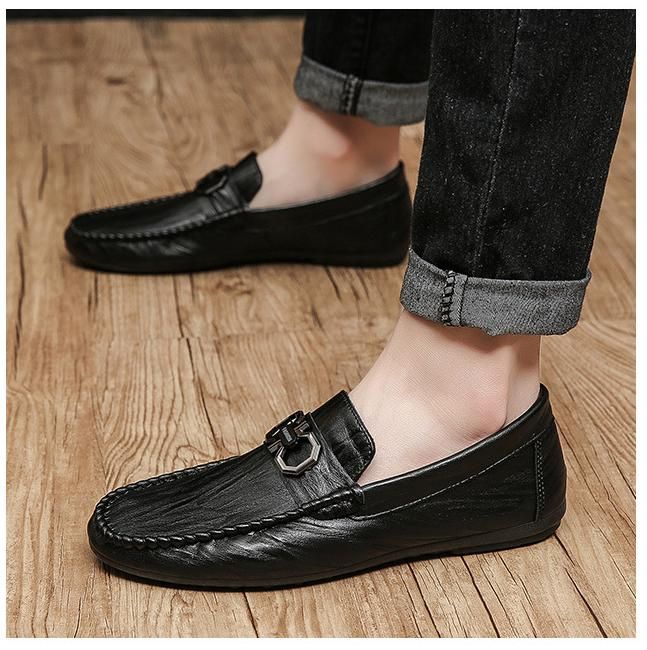 Men's Casual Leather Shoes Formal Low-cut Loafers & Slip-ons Moccasins Black
